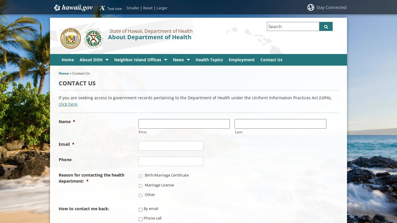 About Department of Health | Contact Us