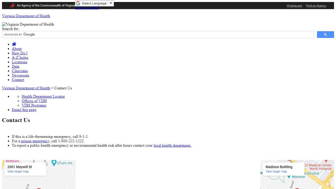 Contact Us - Virginia Department of Health